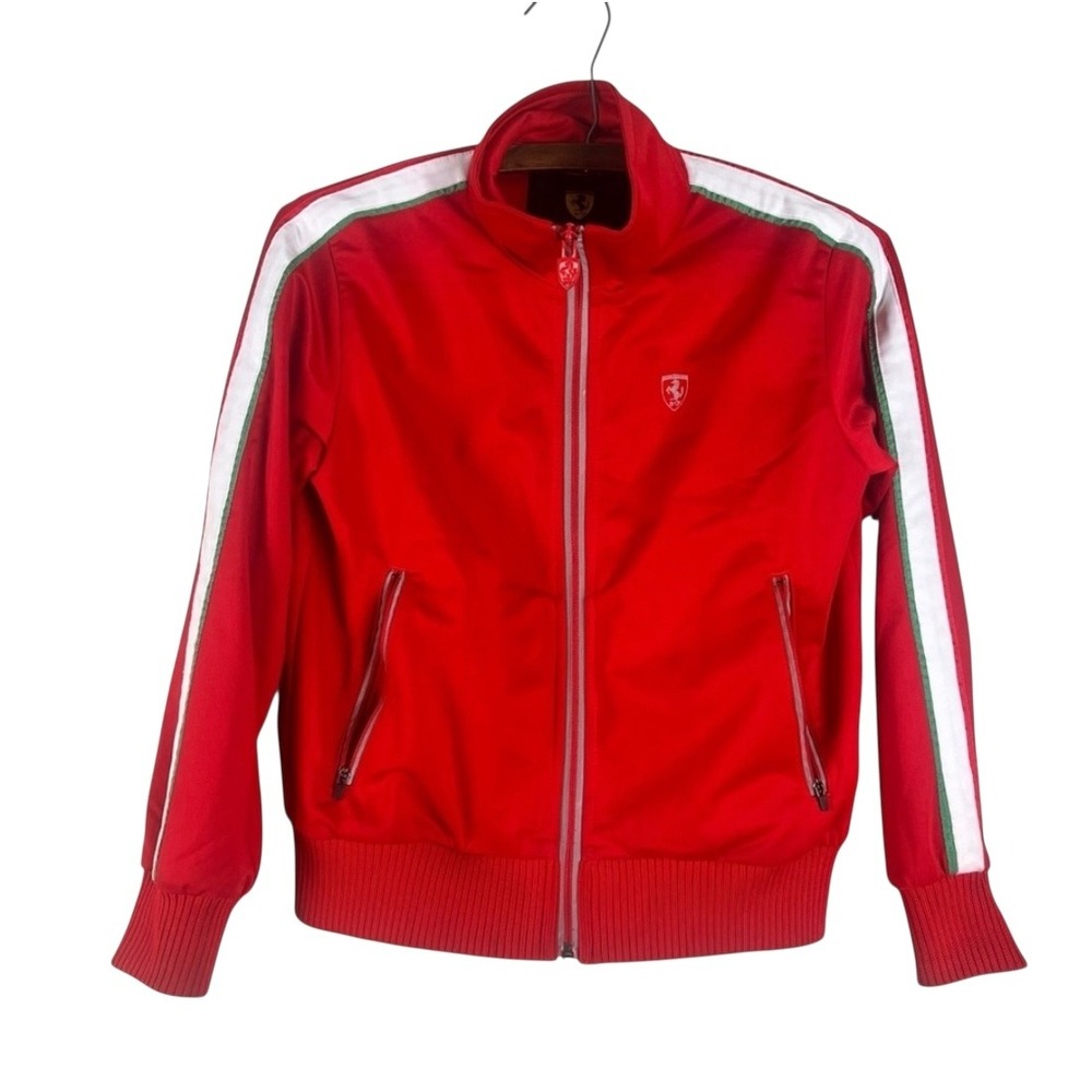 Ferrari Scuderia Kids Red Track Jacket Full Zip Italian Flag Stripe Size 9/10Y